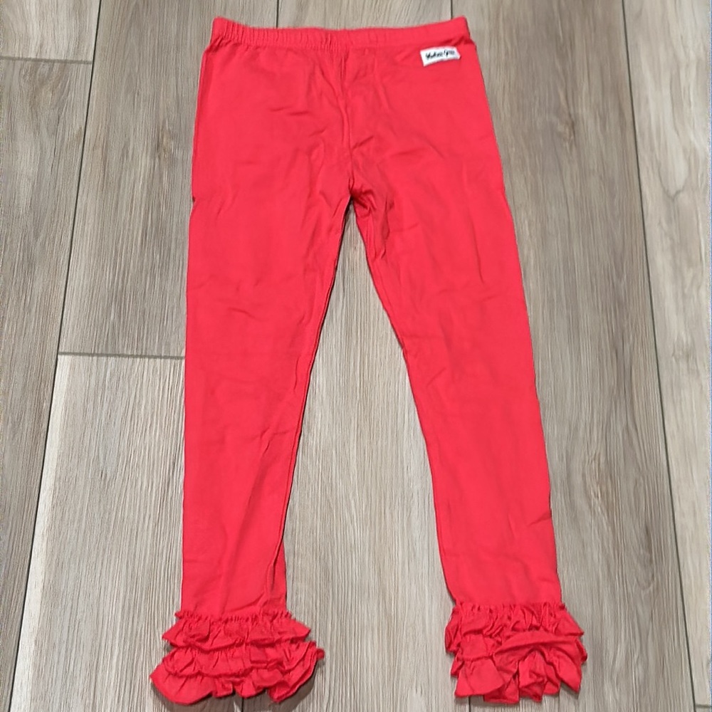 EUC Madison Grace Boutique Girls Size 10 Solid Pink Ruffle Leggings